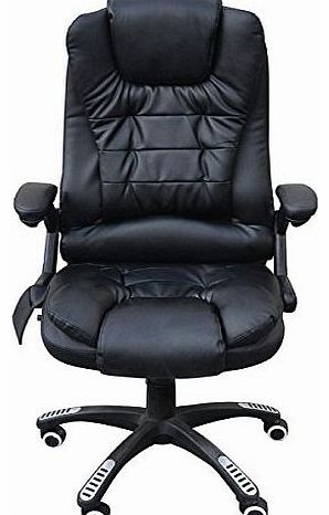 Leather 6 Point Massage & Reclining Recliner Office Chair 360 Swivel High Computer Desk (Black)
