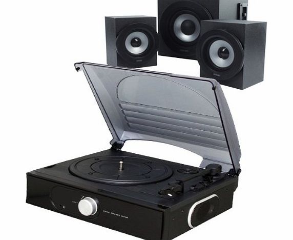 Record Player Turntable (3 speed: 33, 45 amp; 78rpm) Built in Amplifier amp; Speakers PLUS separate 2.1 Speaker System with Sub Woofer - Speaker can also link to MP3 player, iPhone, iPod, iPad, Comp