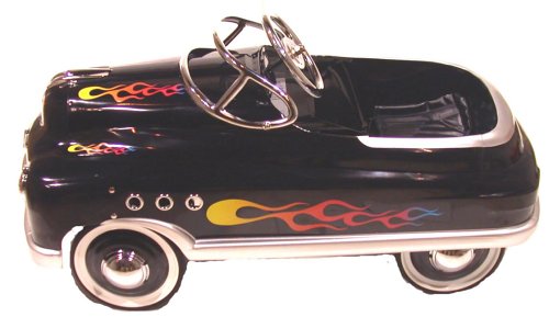 1930s Metal Pedal Car in Black with Hot Rod Decals