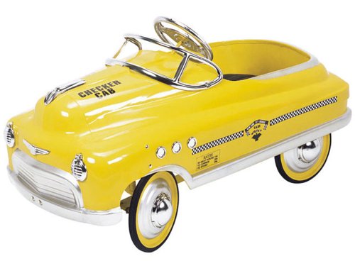 syoT Ltd 1930s Metal Pedal Car in Yellow with NYC Checker Decals