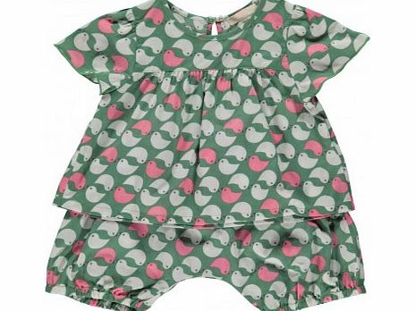 Talc Birds blouse and trousers set Green `3 months,12