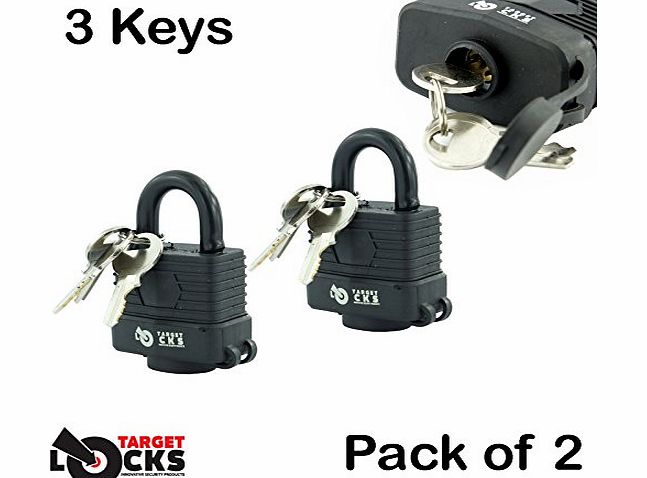 Brand New - Pack of 2 x Waterproof Weatherproof Heavy Duty Padlocks - 2 Keys Per Lock - Million Key Combinations for Maximum Security - Designed to Use Outdoors - Garage / Sheds / Bikes / Vans - Water