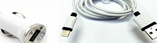 Pure Quality High Power Car Quick White Charger Adapter With 1.2 meter MFI Lighting 8 pin Cable (White Black) compatible with Iphone 6 6 plus 5 5G 5S 5C Ipod nano 7th Generation by TB1 Products 