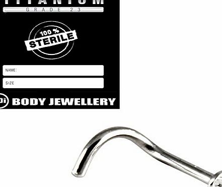 Sterile Titanium Body Jewellery in sterile pouch. Titanium Jewelled Nose Stud in Mirror Polish with 2.35mm Crystal Clear jewelled ball. 1.0mm gauge.