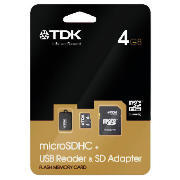 TDK Micro SDHC Memory Card - 4GB (with USB
