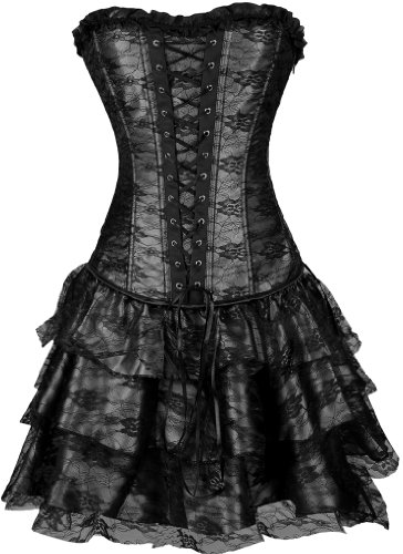 Sexy Corset Gothic Boned Dress Bustier Clubwear Lingerie Set for Women (UK Size 14-16 (2XL), Black)