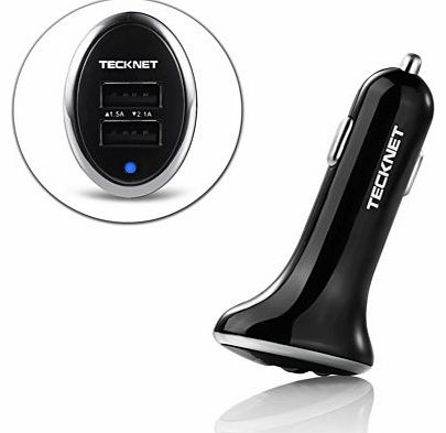TeckNet 3.6A/18W Dual-Port Rapid USB Car Charger with Smart-Charging for Apple iPad Air, iPad 4/3/2/1, iPhone 5s 5c 5; iPad mini; Samsung Galaxy S5 S4; Note 3 2; HTC One and More - Black
