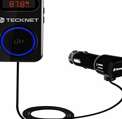 TeckNet F32 Bluetooth FM Transmitter Wireless In-Car with Music Control, Hands-Free Calling, and additional USB Charging port