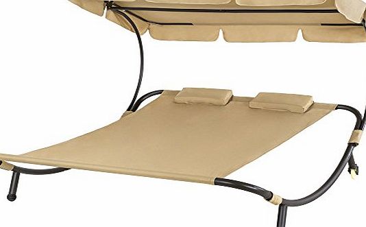 TecTake Double outdoor garden bed sun lounger patio furniture   roof pillows beige