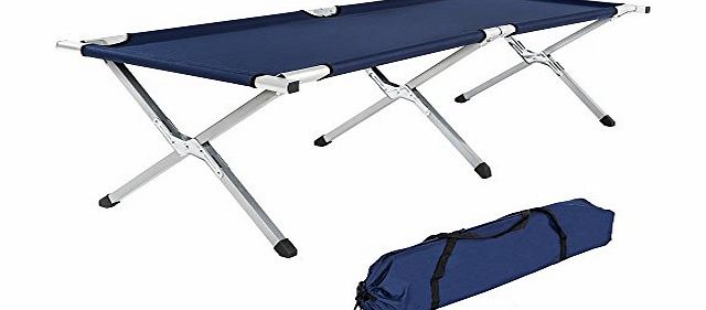 TecTake XL heavy duty super light folding camp camping guest bed aluminium frame 150kg  bag blue