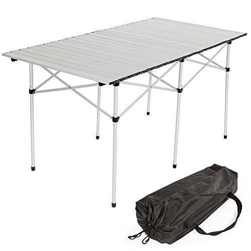 TecTake XXL ALUMINIUM FOLDING PORTABLE CAMPING TABLE ROLL TOP 140x70x70cm WITH TRANSPORT BAG