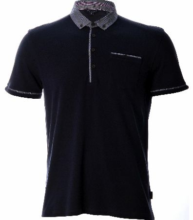 Ted Baker Checked Contrast Collar Polo Navy