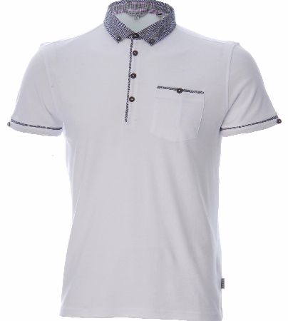Ted Baker Checked Contrast Collar Polo White
