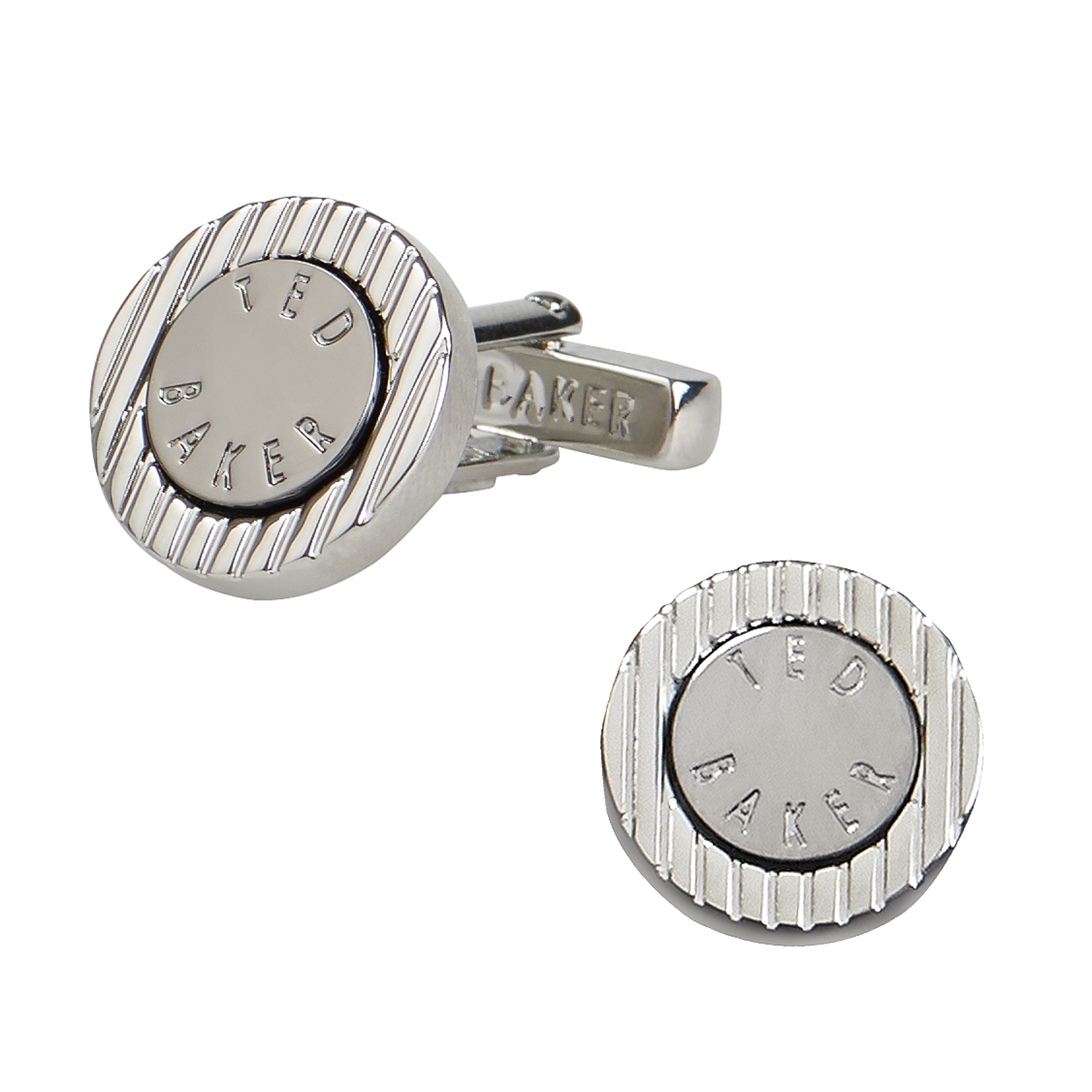 Ted Baker Silver Striped Circle Cufflinks