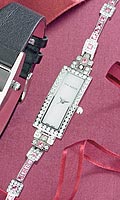 Womens Pink / White Stone Set Mother of Pearl Rectangular Dial Bracelet Watch