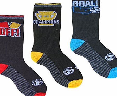 TeddyTs Boys Black Super Soft Footy Mad Football Socks (3 Pair Multi Pack) (UK Junior Shoe Size 9-12 (EUR 27