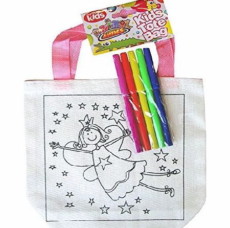 TeddyTs Childrens Tote Shopping Travel Bag amp; Colouring Set (Fairy Pink)