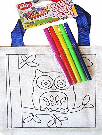 TeddyTs Childrens Tote Shopping Travel Bag amp; Colouring Set (Owl Blue)