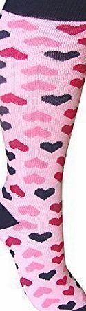 TeddyTs Ladies amp; Girls Knee High Colourful Hearts and Polka Dot Welly Wellington Boot Socks (UK 4-5.5) (Pink Hearts)
