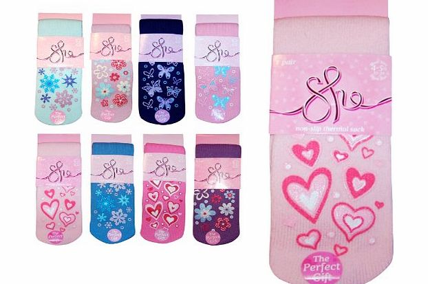 TeddyTs Ladies amp; Girls Super Soft Non-Slip Thermal Winter Bed Socks (Baby Pink Hearts)