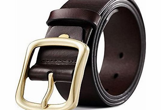 teemzone Mens Cowhide Vintage Style Fashion Waist Belt Classic Jean Pin Buckle NEW Coffee Dark Brown (less than 32(belt length 105cm))