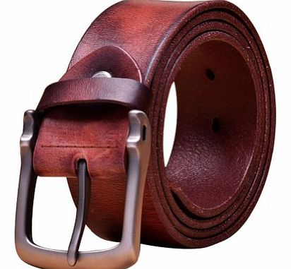  Mens Genuine Leather Antique Casual Style Dress Jean Single Prong Belt Two Colors (110cm Waist Size 33``-36``, Light Brown)