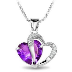 Rhodium Plated Diamond Accent Amethyst Heart Shape Pendant Necklace Including Singapore Chain 18 inch