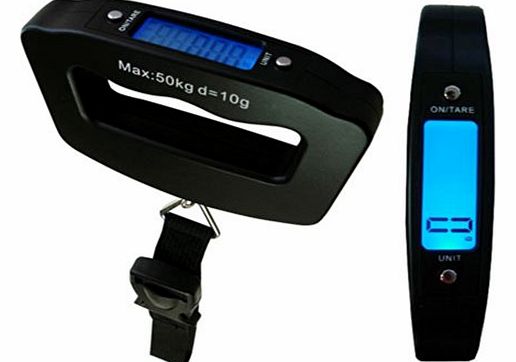 TekBox 50KG Portable Handheld Digital Luggage Scales / Backlit Electronic LCD Screen / For Suitcase, Hand Luggage, Bags / Includes Bag Strap and Batteries