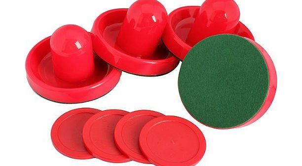 Pack of 4 Air Hockey Table Goalies with 4pcs Puck Felt Pusher Mallet Grip Red
