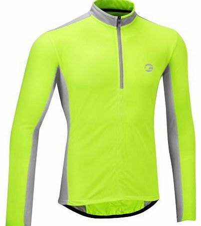 Mens Coolflo Long Sleeve Cycling Jersey - Hi-Viz Yellow/Grey, 42-44 Inch (Large)