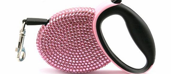Tera Pet Leash Lead Rope Extend Flexible For Dog Walking With Shining Simulated Diamonds Pink