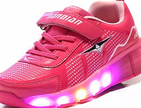 TeraSeven Unisex LED light Heelys shoes child single boy and girl adult rolls Kids Adjustable Skates and Rollerblades Inline Skates(6.5 UK,Pink)