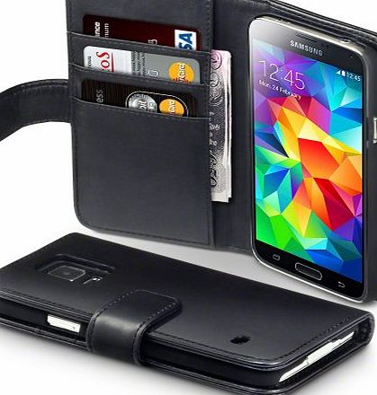 TERRAPIN  Real Leather Wallet Case/Cover/Pouch/Holster with Card Slot and Bill Compartment for Samsung Galaxy S5 - Black