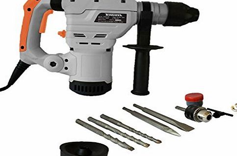 Terratek Pro 1500W Heavy Duty SDS Plus Chuck Rotary Impact Drill 5pc Drill Bit amp; Chisel Set Anti-Vibration Handle, Hammer Power Electric Drill for Drilling Hammer Drilling Chiselling Key-Less Chuc