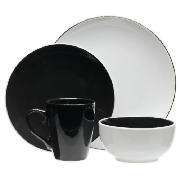 Coupe Two Tone Dinner set 16 piece Black