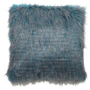 feather faux fur cushion 43x43cm teal