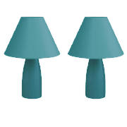 Tesco Pair Of Tapered Ceramic Table Lamps, Teal