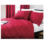 Tesco Ripples Embroidered Duvet Set Double, Red