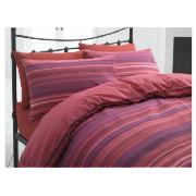 Tesco Stripe Single Duvet Set, Plum/ Red