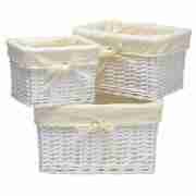 Wicker Lined Baskets set of 3 White