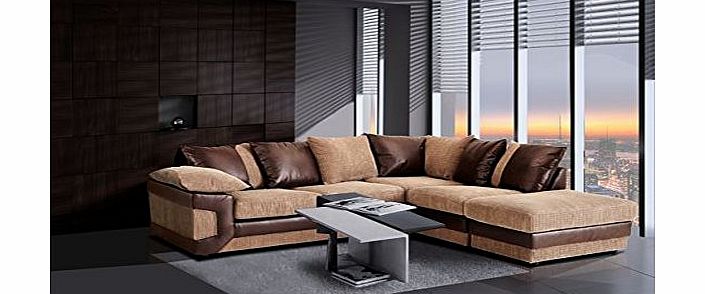 Brown Corduroy & Leather Corner Group Large Sofa Suite