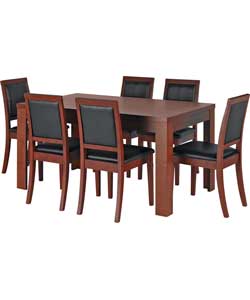 Texas Walnut Finish Dining Table and 6 Brown