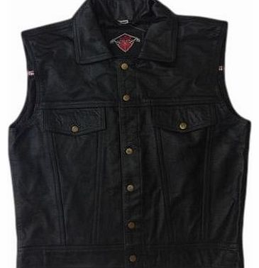 Mens Casual Leather Biker Style Waistcoat - 44`` - Large