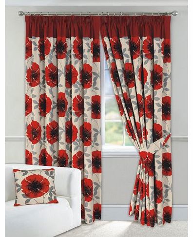 Poppy Red Lined Half Panama Curtains (Pair) 66`` x 72``