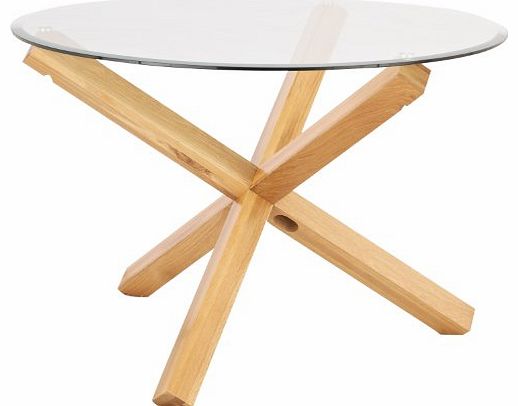 Oporto Dining Table - Solid Oak Criss Cross Base, Round Glass Top - W105cm