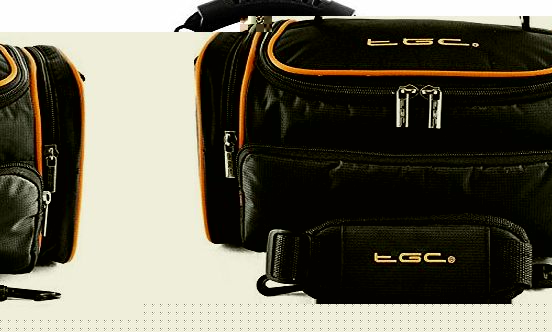 TGC  Large Camera Case for Toshiba CAMILEO X100 Camcorder Plus Accessories (Black with Hot Orange Trims/Lining)