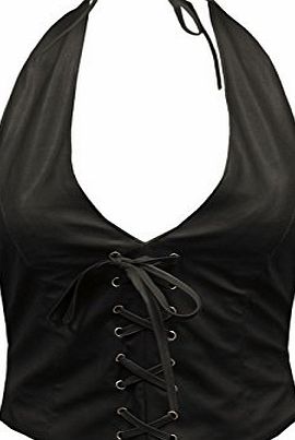 The Amber Orchid LADIES WOMENS FAUX LEATHER HALTER NECK SEXY PARTY WAISCOAT VEST TOP SIZES 10-14