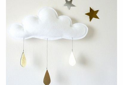 White cloud with Gold Rain drops Mobile `One size