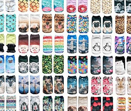 The Christmas Outfit Fashion Socks Mens Womens Boys Girls 3D Printed Unisex Cotton Low Ankle Animal Full Print (One Size Total Length: app 18cm-25cm/ 7.1``-9.8``, WHITE CAT)