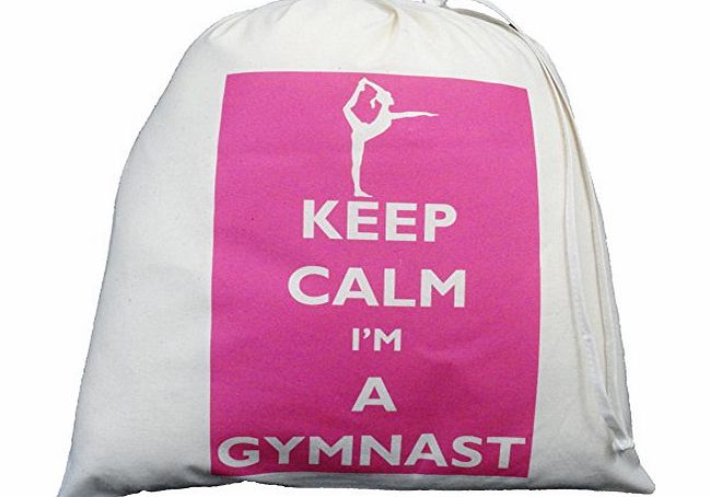 The Cotton Bag Store Ltd Keep Calm Im a Gymnast - Large Natural Cotton Drawstring Bag - 38cm x 43cm